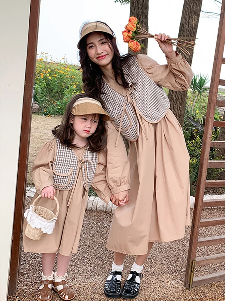 

Mother and Daughter Dresses and Vest Sets 2022 Two-piece Set Trendy Vest Spring Autumn Dress Suit Familly Matching Clothes