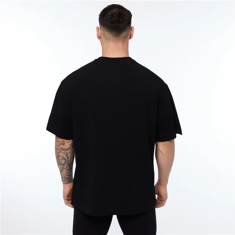 Running T-Shirts Mens Oversized Loose Drop Shoulders Gym Clothing Bodybuilding Fitness Hip-Hop T-shirt Quick Dry Mesh Sport Tee