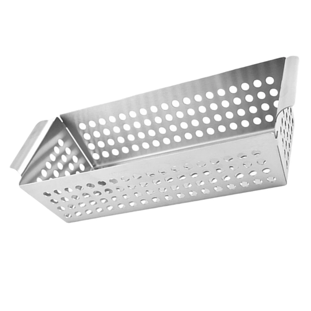 

Stainless Steel BBQ Grill Pan Dual Handles Outdoor Camping Grilling Baskets Veggie Basket Easy Wash Dishwasher Safe Reusable