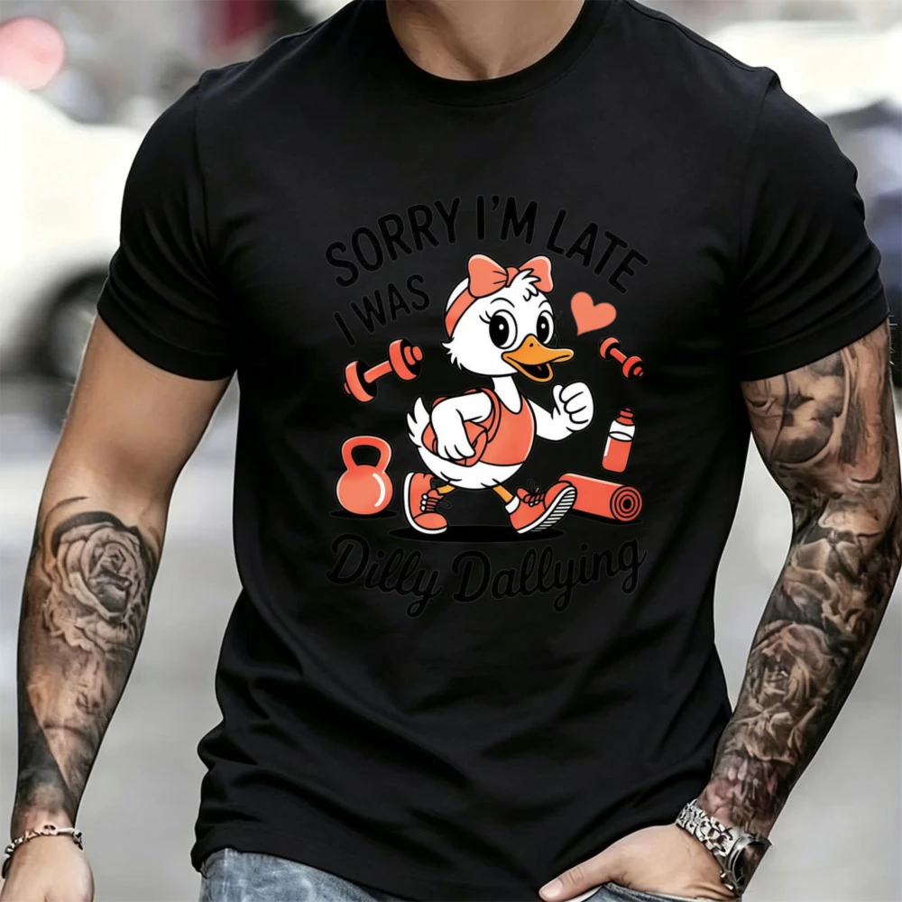 Women Cotton T-Shirt Sorry I'm Late I Was Dilly Dallying Daisy Duck Fitness Cartoon Graphic Casual Funny Slogan Workout Tops