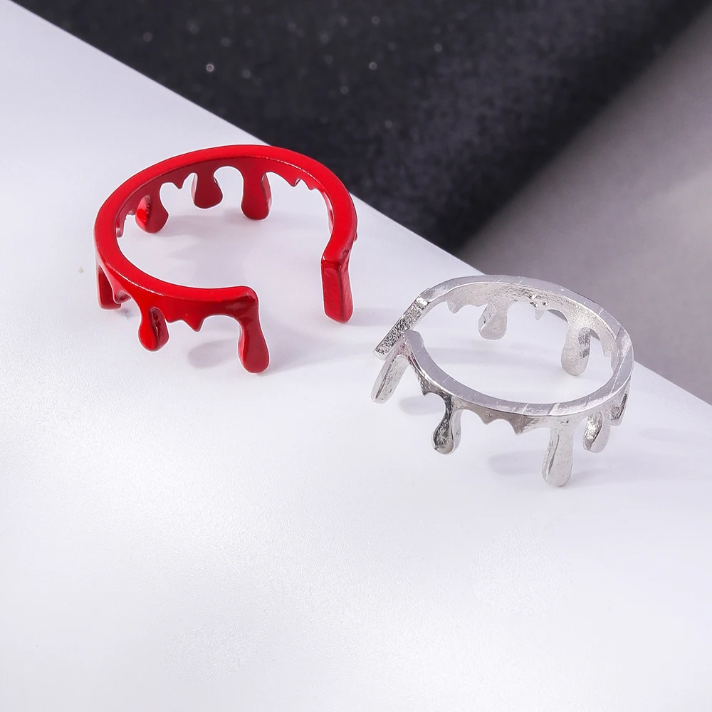 Aihua 2 teile/satz Neue Einfache Retro Flüssigkeit Metall Ring Sets Offene Einstellbare Finger Ring Scary Red Blutige Halloween Schmuck Geschenke – Detail 4