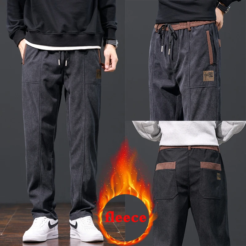 New Autumn Winter Men's Corduroy Casual Pants Thick Elastic Waist Business Straight Outdoors Trousers Male Plus Size M-5XL Gift