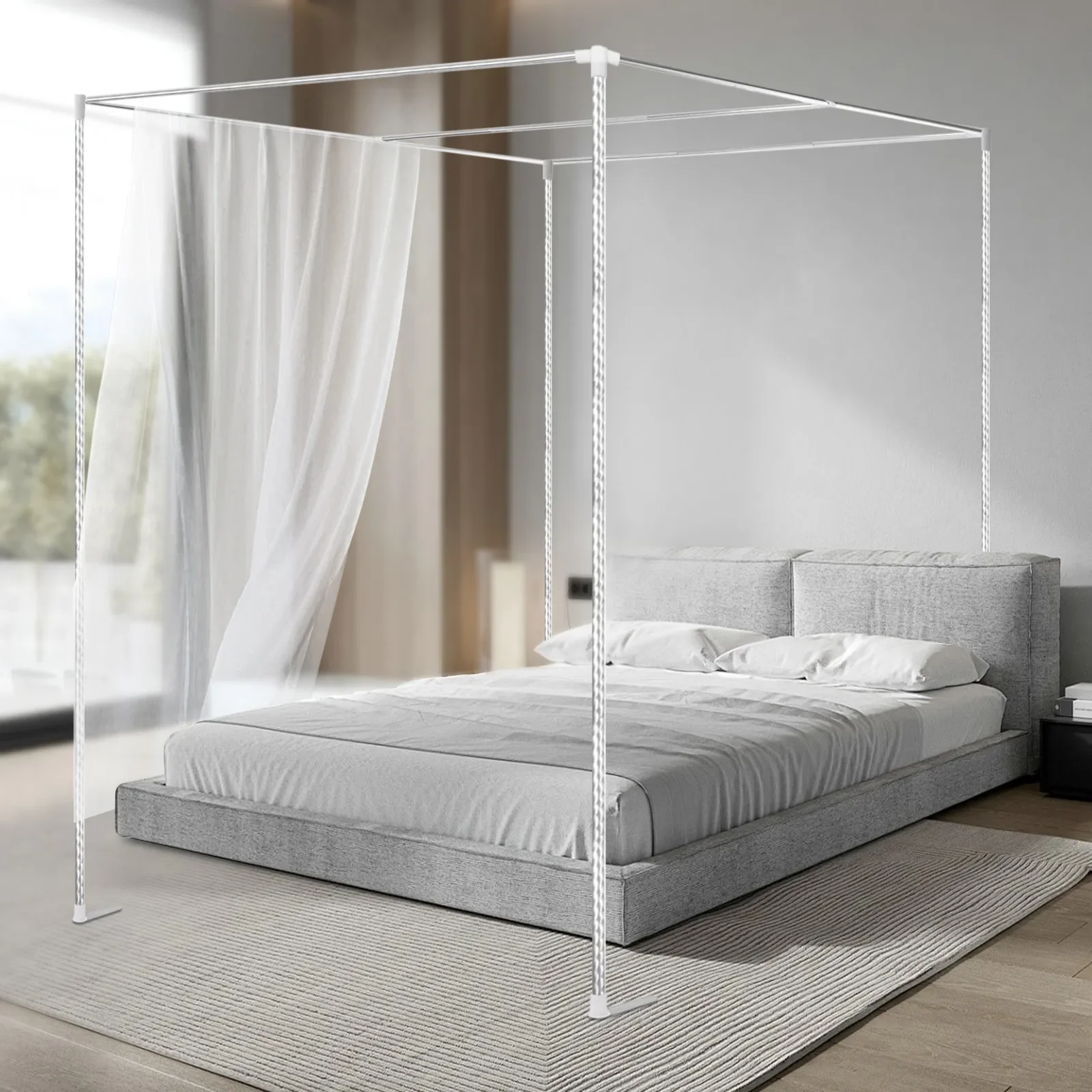 4 Corner Bedding Canopy Frame Post,Metal Bed Four Corner Bed Mosquito Netting Bracket Fit for Twin/Queen/California King/King