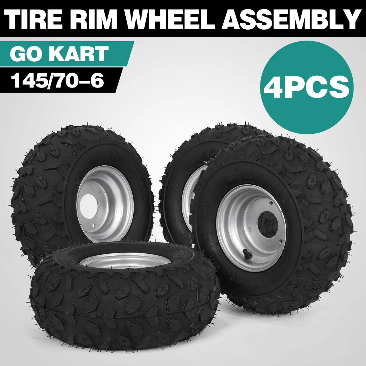 4  Pack  Go Cart 6'' 145/70-6 Wheel Tire Rims  6
