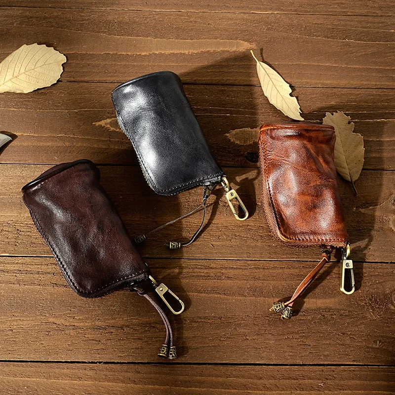 2026 New Fashion Cow Genuine Leather Men Women Car Key Wallet Multi Function Key Case Female Male Zipper Housekeeper Holders