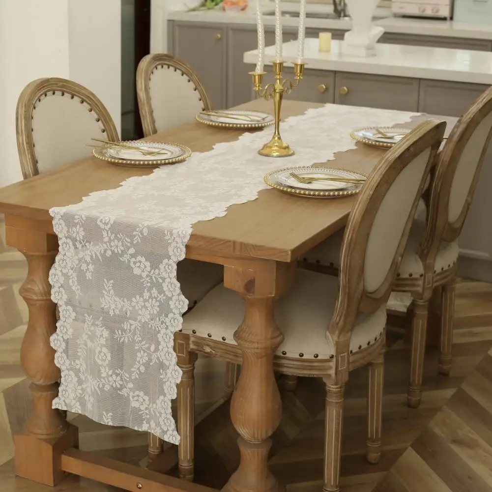 

Useful Lace Table Runner Soft-touching Create Atmosphere Rectangular Dining Table Lace Table Runner Cloth Decoration