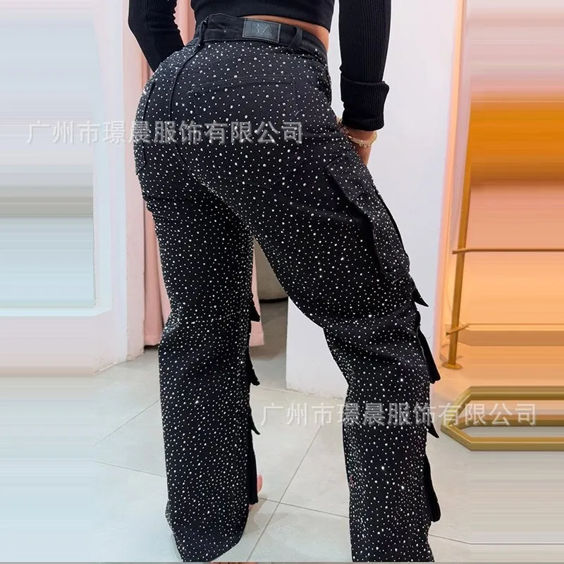 Y2K Bright Drill Women's High Waist Jeans Denim Work Pants Pocket Casual Baggy Streetwear Chic Daily Trousers 2025 Spring Summer