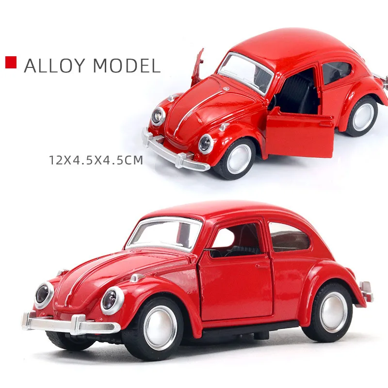 1:36 Alloy Car Model Beetle Vintage Door Opening Toy Motorcar Cake Decoration Collection Accessories For Boy Gift Pull Back Car