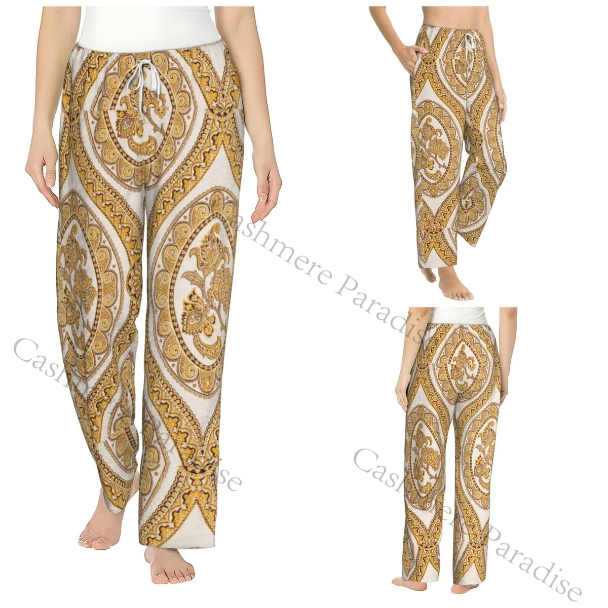 

Gold Leaf Shiny Flannel Pajama Pants for Women Soft Warm Sleep Pants with Elastic Waistband