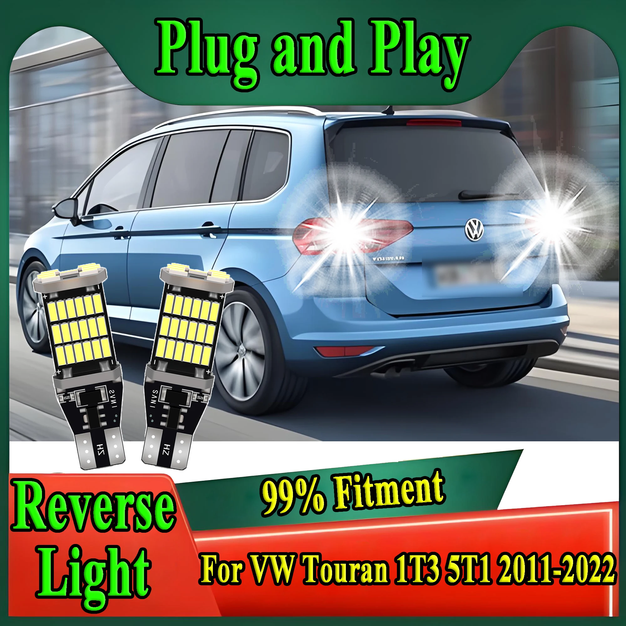 2 Stück W16W T15 921 Auto-LED-Rückfahrleuchte 6000K Superhell für VW Touran 1T3 5T1 2011-2020 2021 2022 Rückfahrlampe Canbus Fehlerfrei