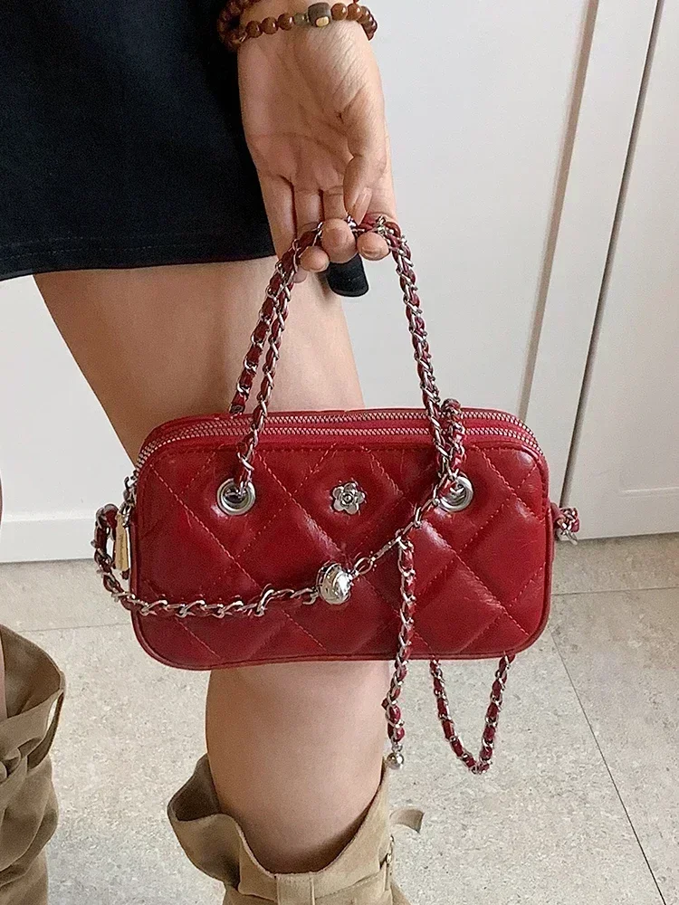 Bolso cruzado con cadena de entramado de diamantes para mujer, bolso y monederos, nueva moda 2024, bolso de mano tipo mensajero para mujer