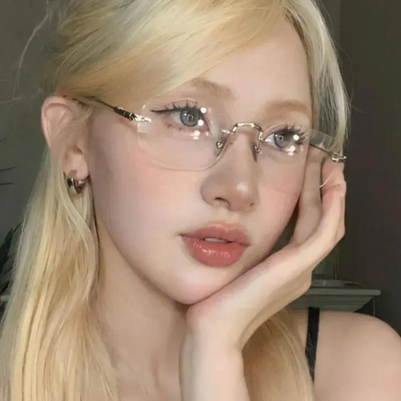 Occhiali da vista quadrati trasparenti senza montatura Occhiali che bloccano la luce blu Moda senza montatura per donna Uomo Occhiali da computer argento