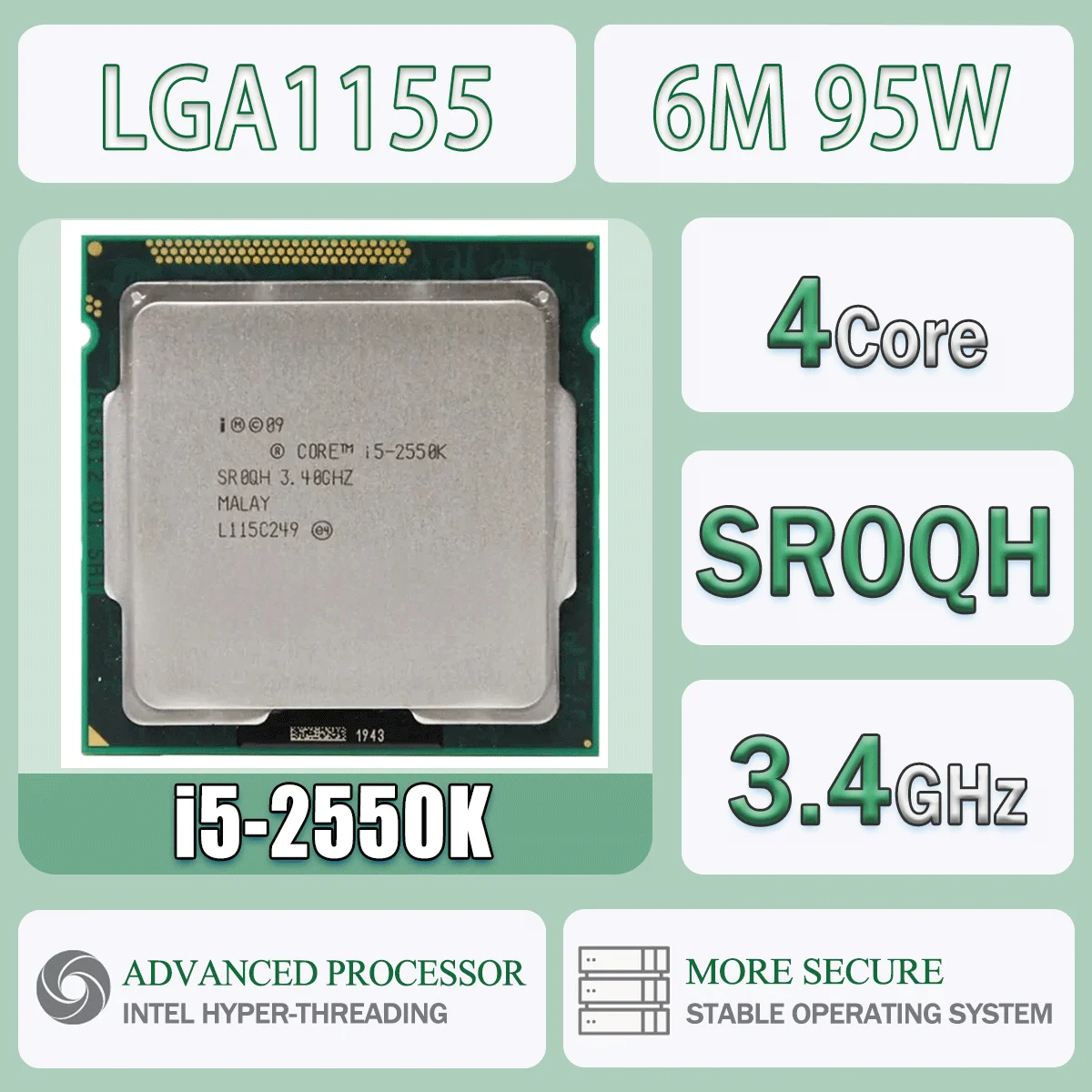 Intel Core I5-2550K 3.4GHz Quad-Core Computadora CPU Procesador Servidor I5 2550K 6M 95W Paquete LGA 1155