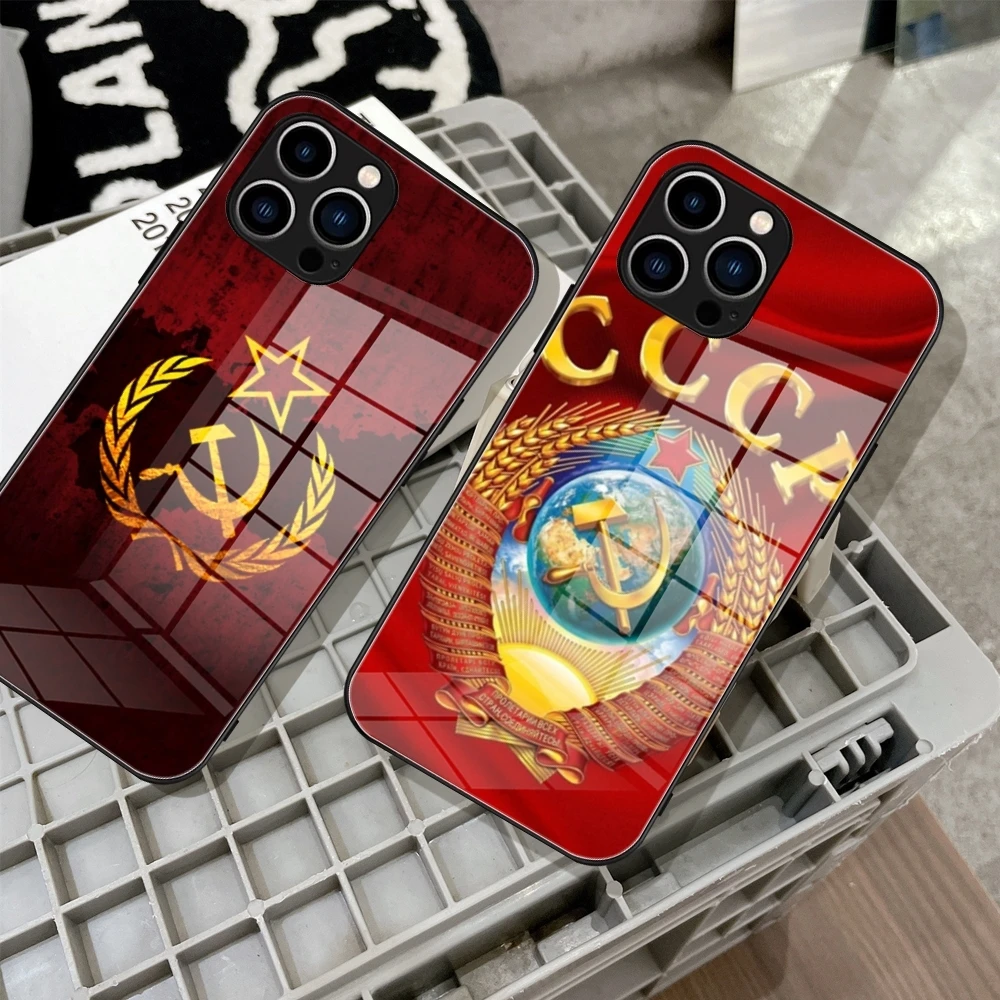 

Soviet Union USSR Flag Phone Case Tempered Glass For IPhone 15 14 13 12 11 Pro Max Plus Samsung S24 Ultra S23 Fe S22 Covers
