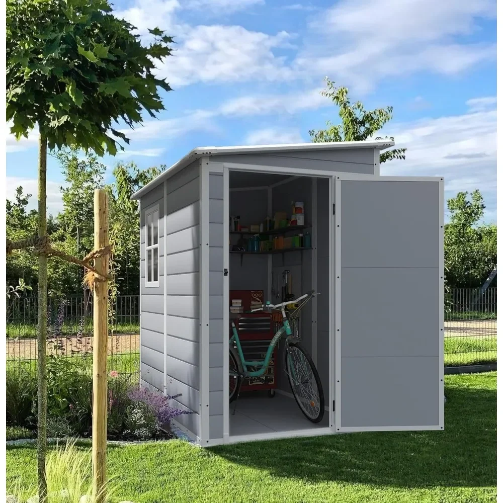 Outdoor Storage Shed, 5x4 FT Plastic Resin Shed with Floor, Garden Tool Sheds with Lockable Door for Patio Backyard Lawn