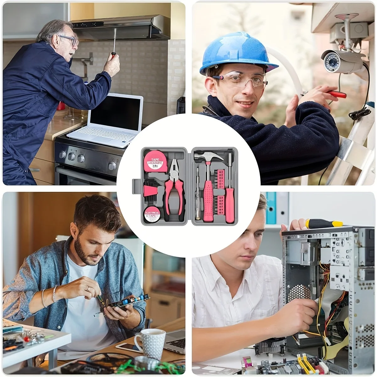 مجموعة أدوات 24 قطعة مجموعة أدوات منزلية وردية اللون للنساء. مجموعة صندوق أدوات صغير الحجم من أدوات السيدات الأساسية للمبتدئين #4