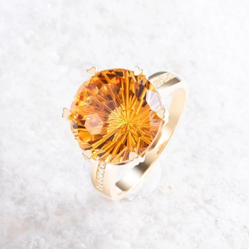 Designer Original Silver Set with Diamonds Romantic Round Citrine Ladies Ring Exquisite Luxury Engagement Wedding Jewelry