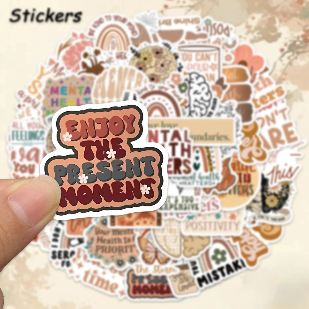 50PCS Boho Mental Healthy Stickers Retro Style Graffiti Decals For Laptop Luggage Fridge Skateboard DIY Waterproof Stickers