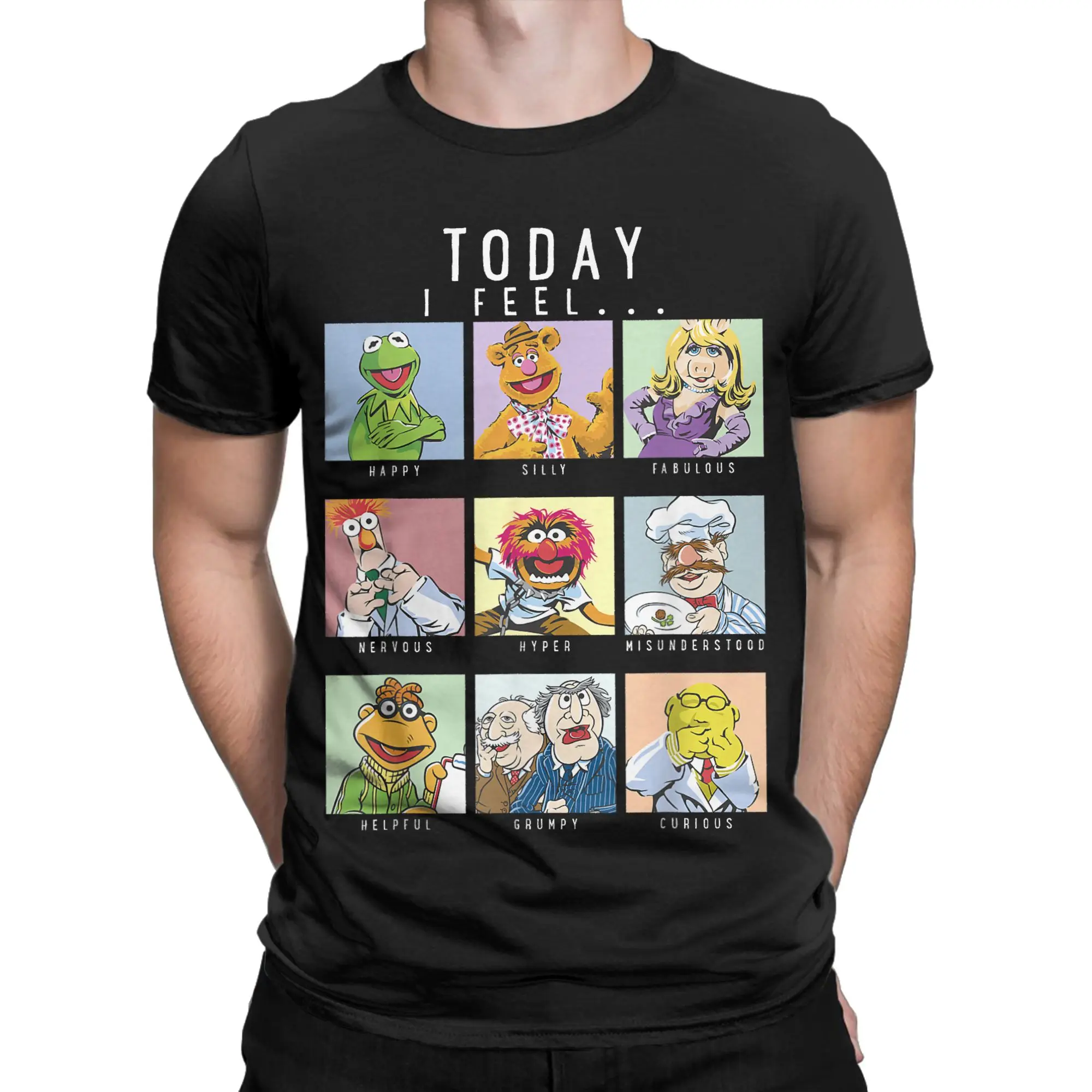 The Muppets Today I Feel Box Up Character Portraits  Men T Shirts Tees Short Sleeve Round Neck T-Shirts Cotton Plus Size Clothes