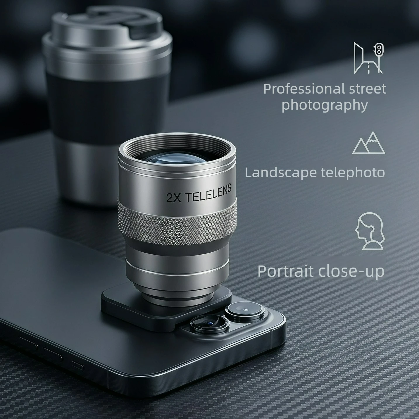 Smartphone 2X Telephoto Lens Universal Clip on Metal Phone Tele Lens for Concert Wildlife Sports Portrait Mobile Photography