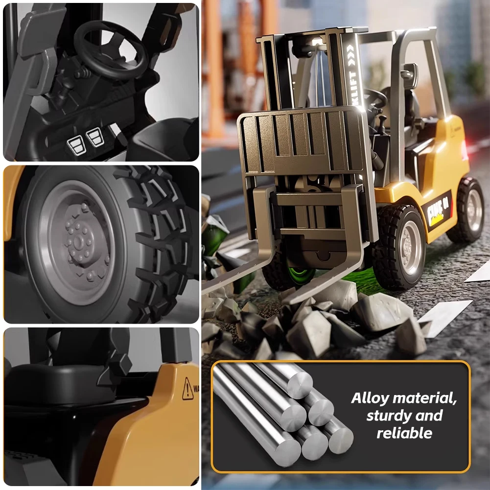 Chariot élévateur en alliage télécommandé 1:64, véhicule d'ingénierie, jouets de table, chariot élévateur RC, modèle de Collection, cadeau pour garçons