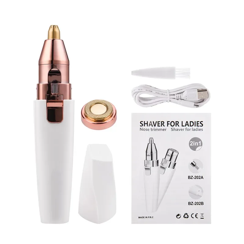 2-in-1 Electric Eyebrow Trimmer & Hair Remover USB Rechargeable Shaver with LED Light - Lady Epilator Razor Face Makeup Tool