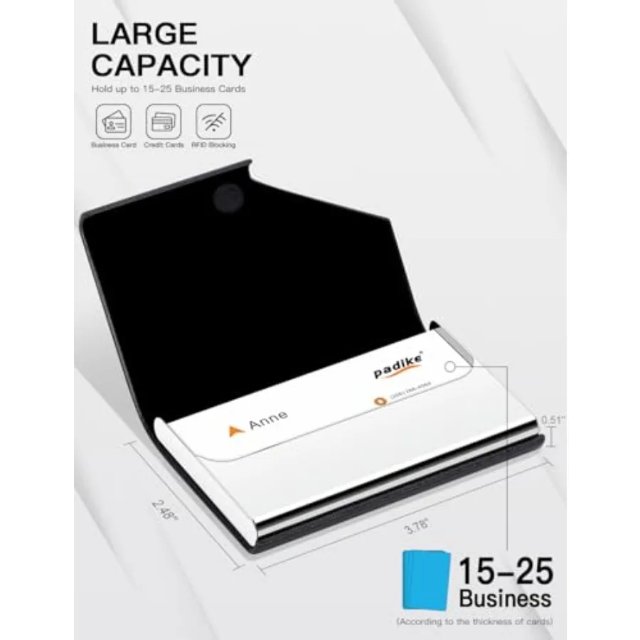 Business Card Holder, Upgraded Leather Business Card Case Pocket Card Holders for Men or Women, Metal Slim Name Card Holder RFI