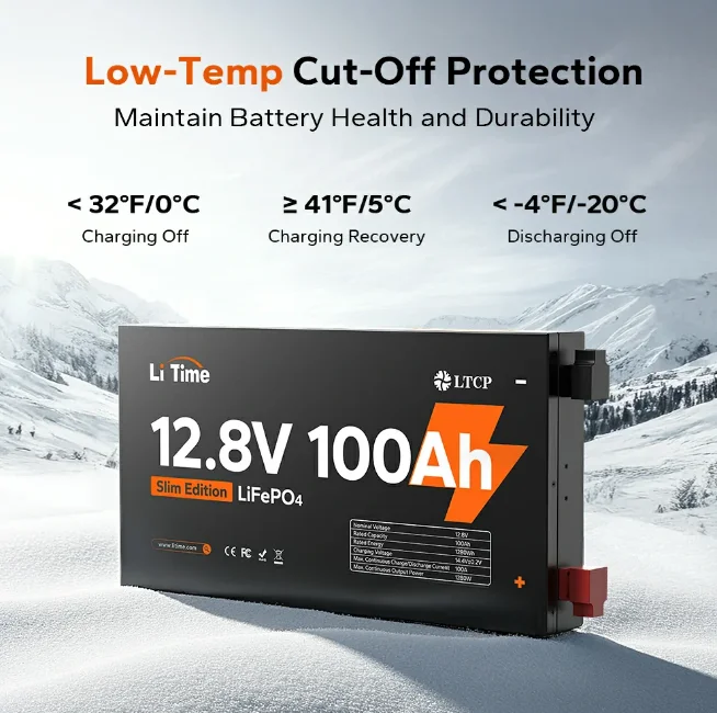 LiTime 12V 100Ah LiFePO4 리튬 견고한 금속 내구성 케이스 슬림형 리튬 배터리 트럭 트레일러 밴 오프로드 장비용
