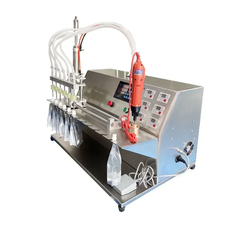 

Semi Automatic 4/6 Nozzle Jelly Drinks Juice Milk Filler Stand Up Liquid Filling Capping Machine