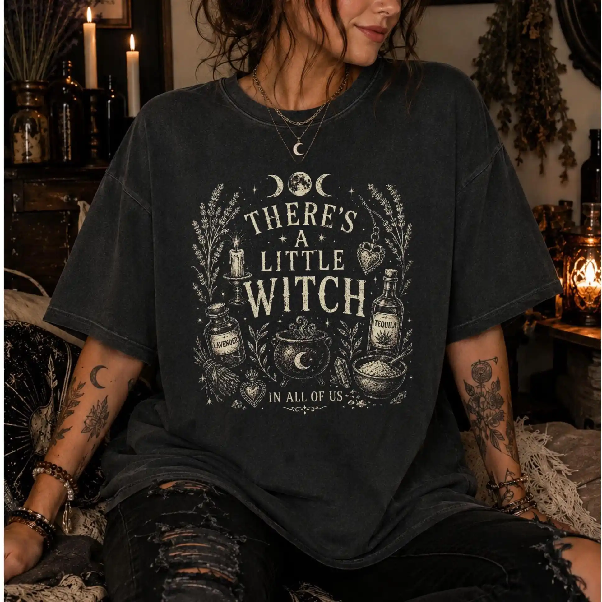 There's A Little Witch in All of Us Tee Shirt Practical Magic Witchcore Witchy Stuff Whimsigoth Clothing Halloween Summerween