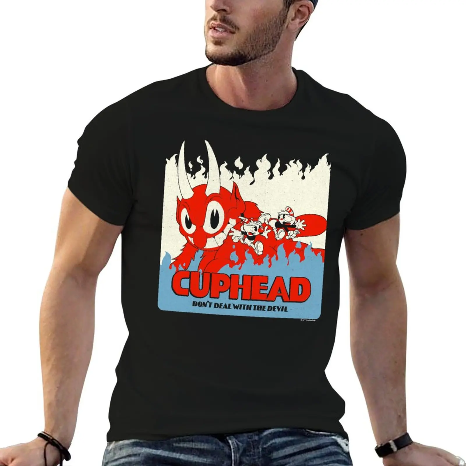 Cuphead Don't Deal With the Devil Vintage Poster T-Shirt Fashion Print Casual Short Sleeve