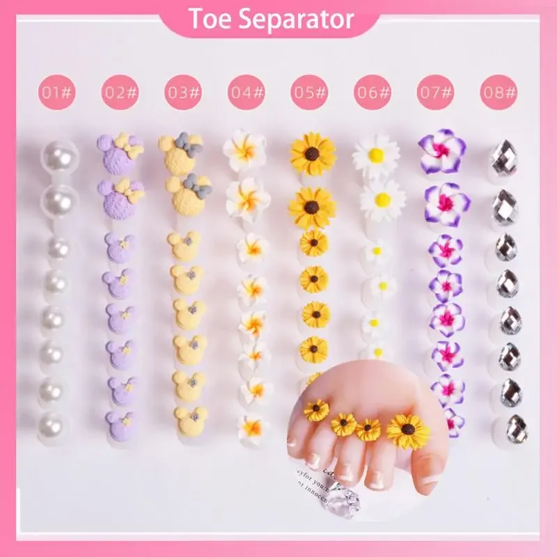 Separador de dedos de silicona suave, forma divisora de dedos para pies, separadores de manicura, cuidado de pedicura, herramienta artística para uñas, accesorio de soporte de flores, 8 Uds.