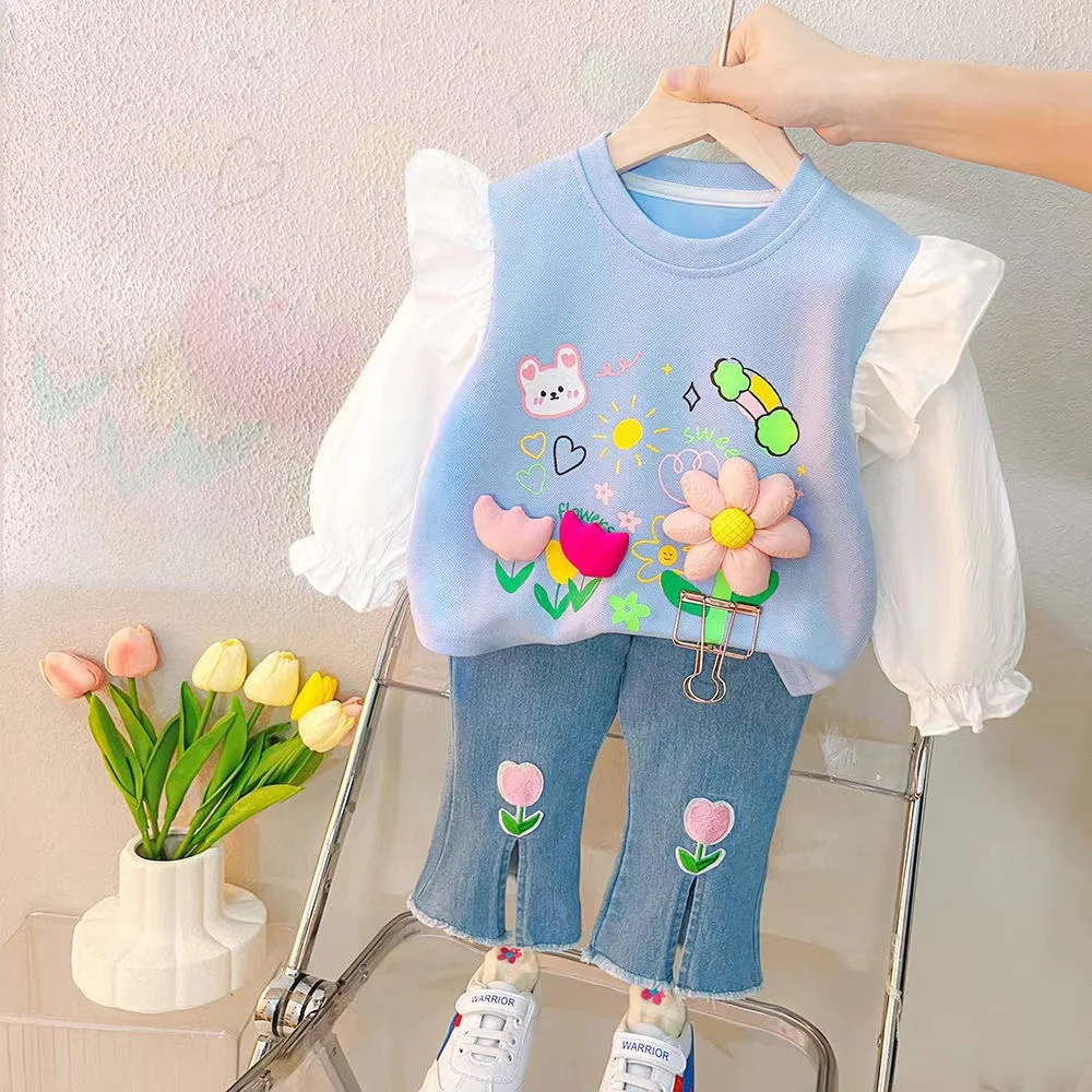 Girls Spring Set 2024 New Spring and Autumn Children's Fashionable Princess Girls Fashion Clothes Two Piece Set Kids Outfits