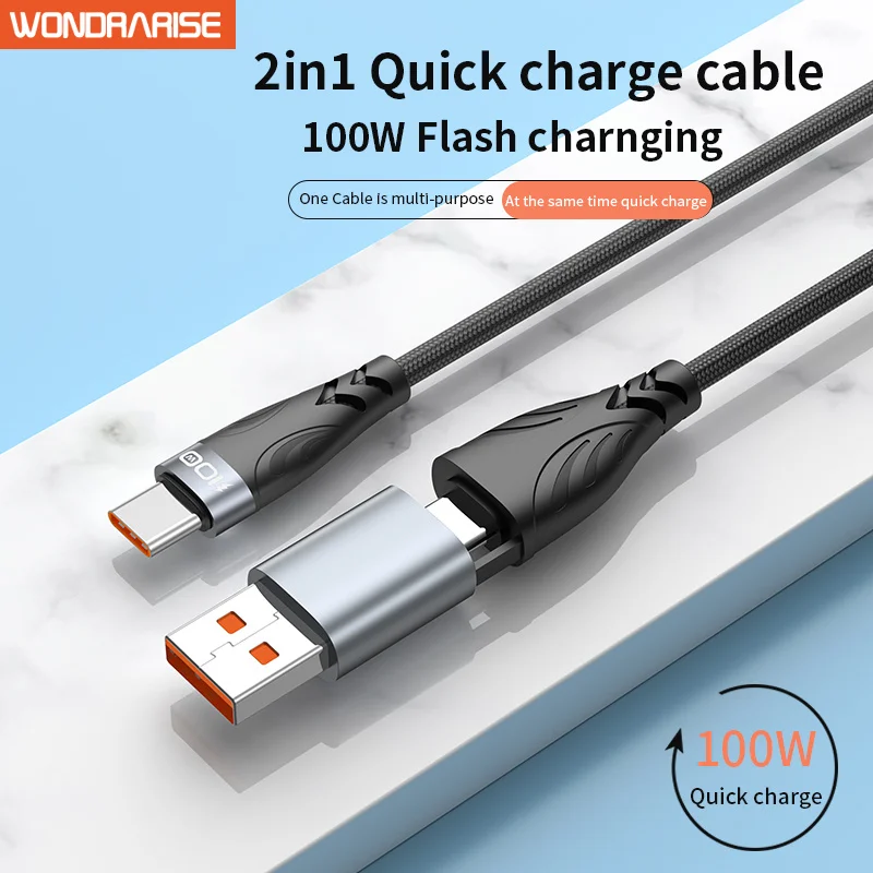 

WONDRARISE USB Type C Cable for Samsung Galaxy S24 S23 2 in 1 Fast USB Cable Charging Data Cable Mobile Phone USB Charger