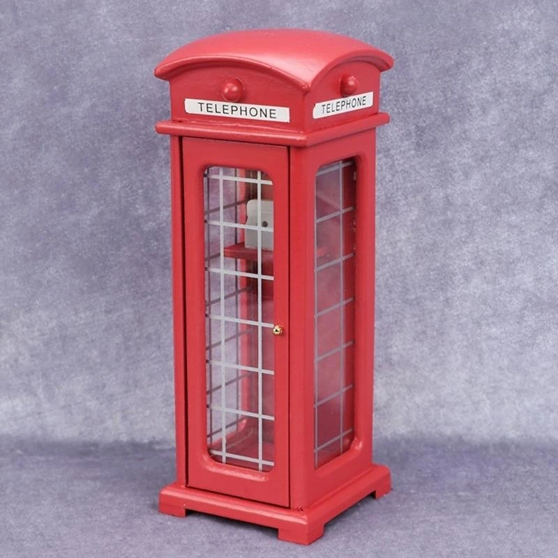 Mini Phone Booth Model Dollhouse Decorative Miniature Red British Phone Booth Micro Landscape Scenery Ornament Prop