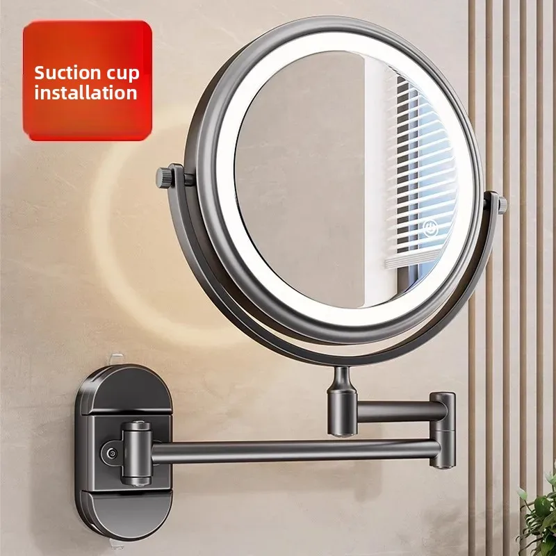 Rechargeable Lighted Wall Makeup Mirror, Double-Sided 1X/10X Magnifying, Brushed Nickel, Extendable Foldable Arm for Bathroom