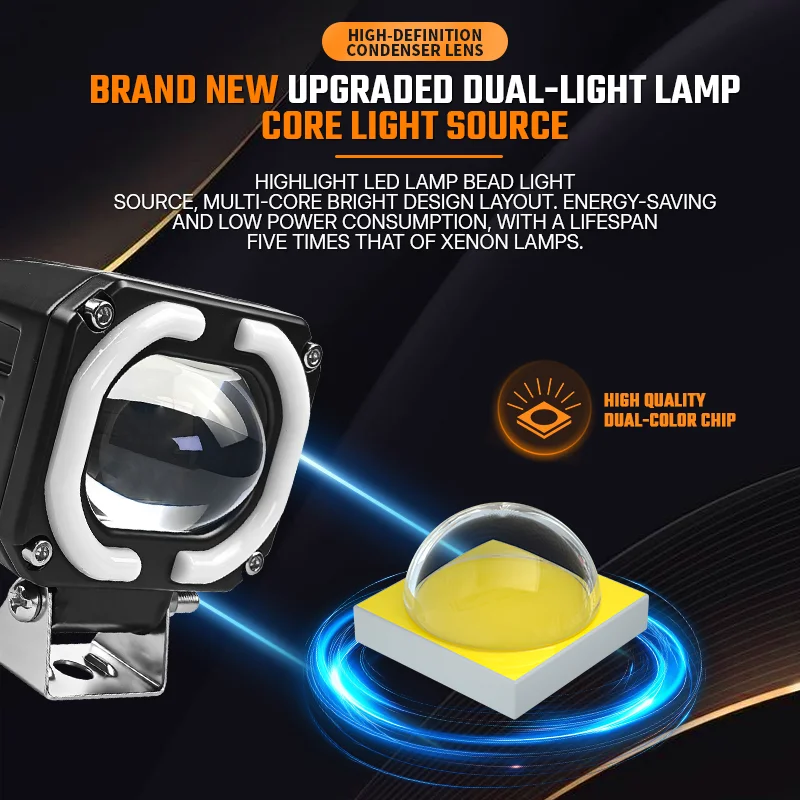 Motorcycle Fog Light Headlight Auxiliary LED Light Portable Spotlights Car Explorers Offroad Truck Angel Eyes LED Light