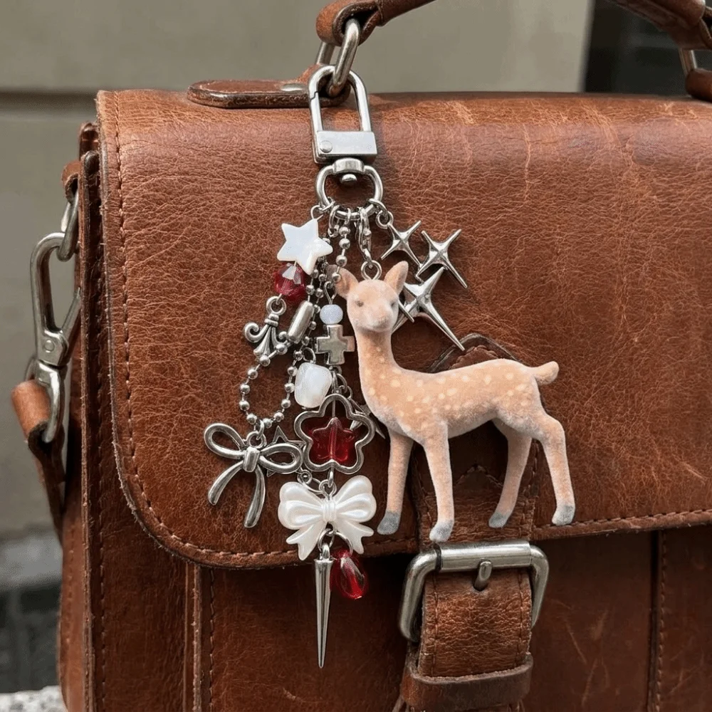 Cute 11cm Length Deer Keychain Portable Handmade Phone Charms Korean Style DIY Bead Case