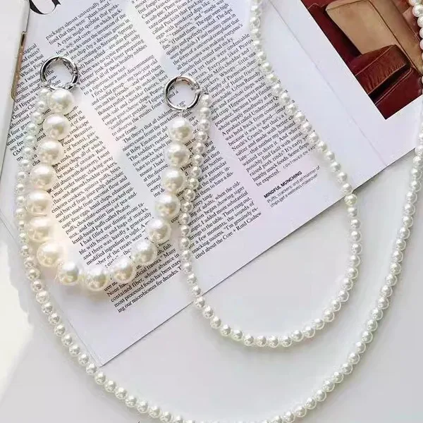 Simple Pearl Chain Crossbody Handheld Dual Phone Case Lanyard Neck Strap Adjustable Beaded Anti-Loss Bag Chains Hanging Rope