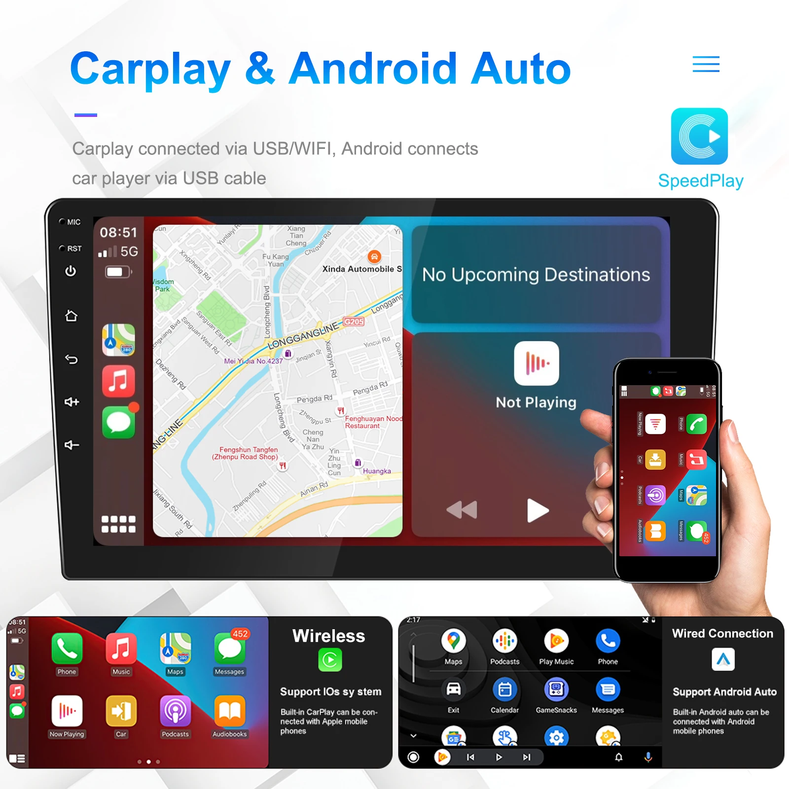 Podofo Android 12 Car Radio Androidauto Carplay 2 Din GPS Car Audio 7