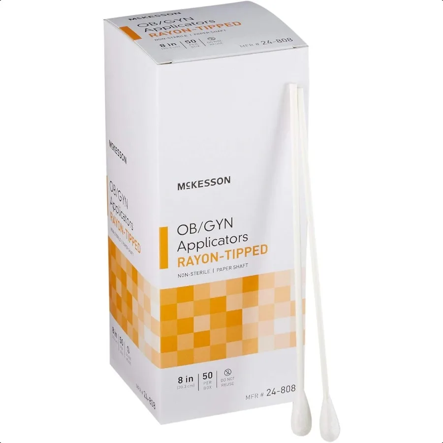แอพพลิเคเตอร์แมคคอนสำหรับสูตินรีเวช ปลายทำจากเรยอน ไม่ใช่แบบปลอดเชื้อ ขนาด 8 นิ้ว บรรจุ 50 ชิ้น/แพ็ค