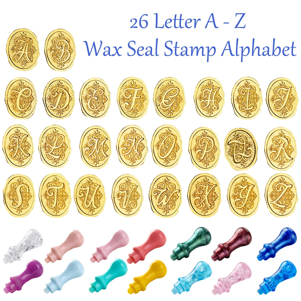 Retro 26 Letter A - Z Wax Seal Stamp Alphabet Letter Retro Wood Stamp Kits Replace Alloy Head Hobby Tools Sets Post Decor