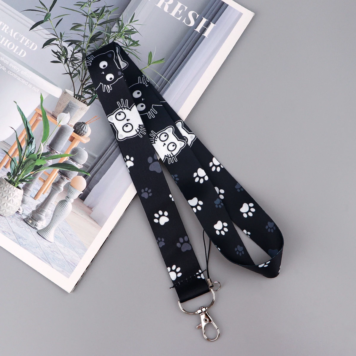 Czarny Kot Etui na Karty Smycz Kreskówkowe Zwierzęta Pasek na Szyję Etui na Karty Kredytowe Identyfikatory Ochrona Kart Osobowych Pokrowiec na Karty