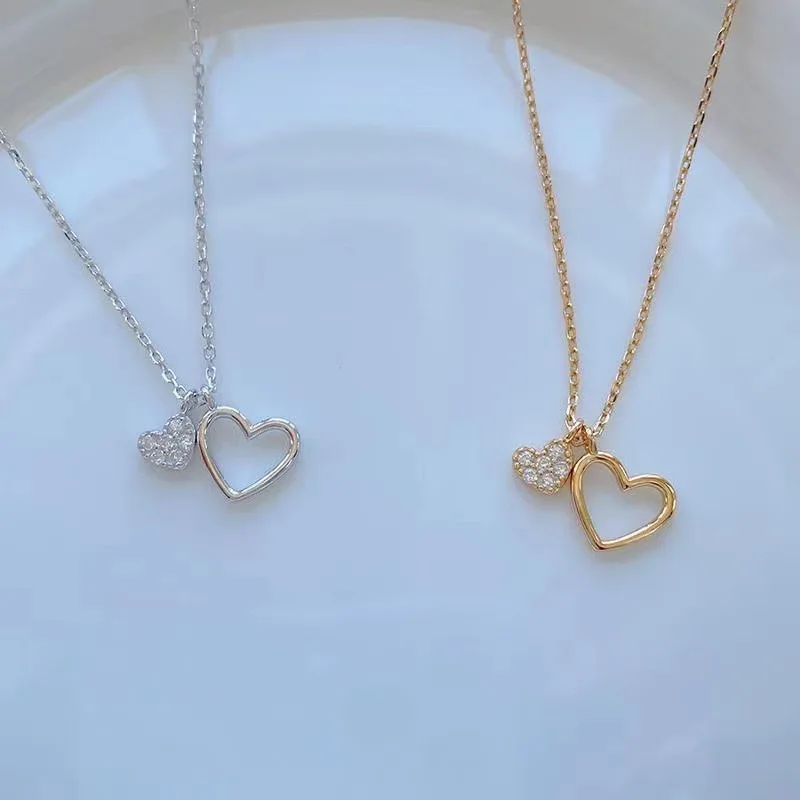 925 Sterling Silver Simple Heart Necklace Shiny Zircon Love Pendant Female Clavicle Chain Fashion Jewelry Wedding Party Gift