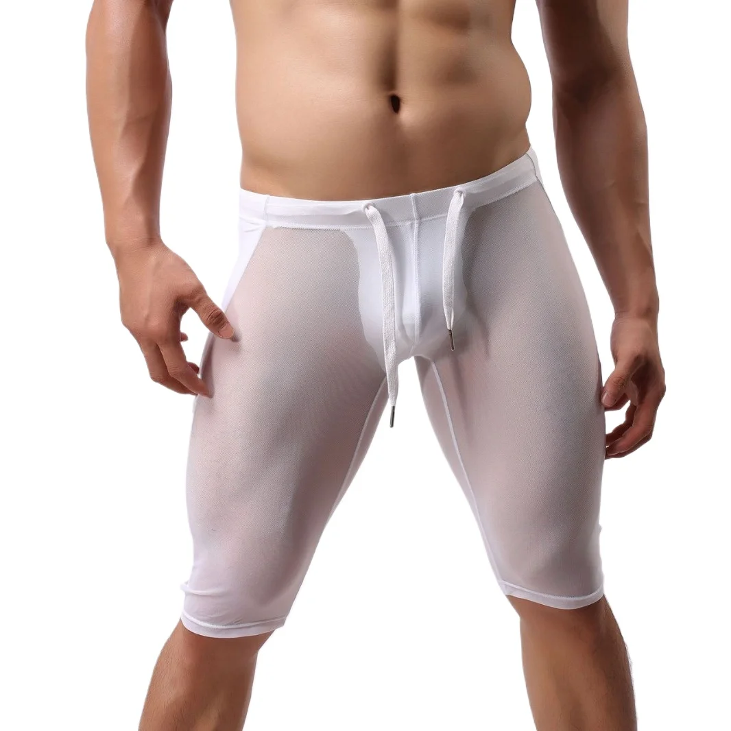 

Men's Breathable Mesh Mid-Calf Workout Pants Sheer Drawstring Athletic Tights Supportive Stylish Fitness Shorts for Gyms Running