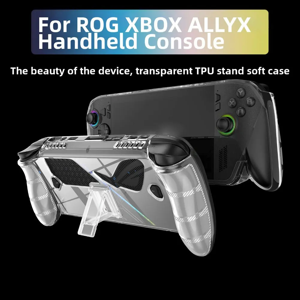 غطاء حماية لـ ROG لأجهزة Xbox Ally-X 7 بوصة شفاف مضاد للخدش لحافظة TPU مع حامل وحدة تحكم محمولة بغطاء ناعم