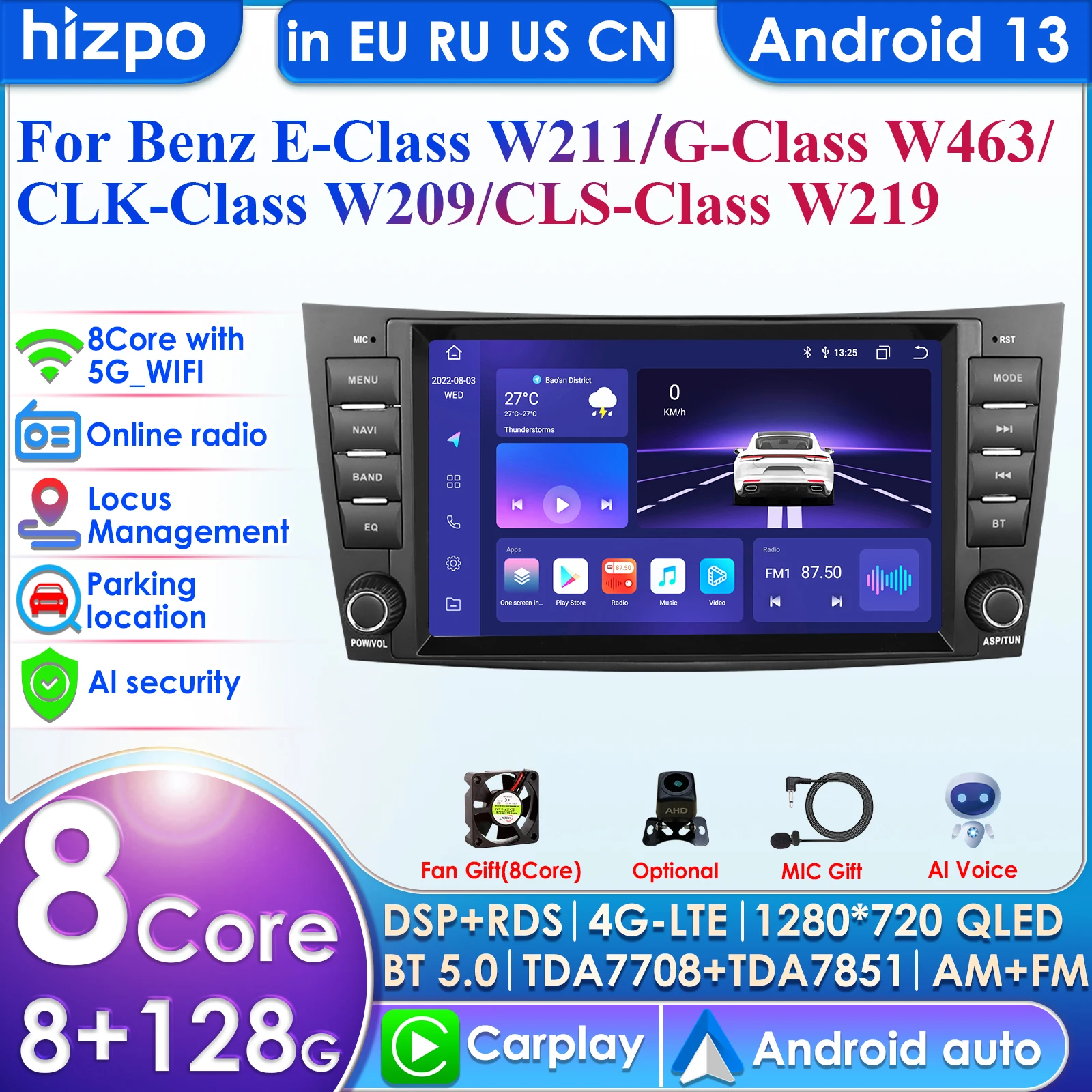 8 Inch AutoRadio 2 Din Android GPS for Mercedes Benz E-Class W211 E200 E220 E300 E350 W209 W463 CLS-Class W219 Multimedia Stereo