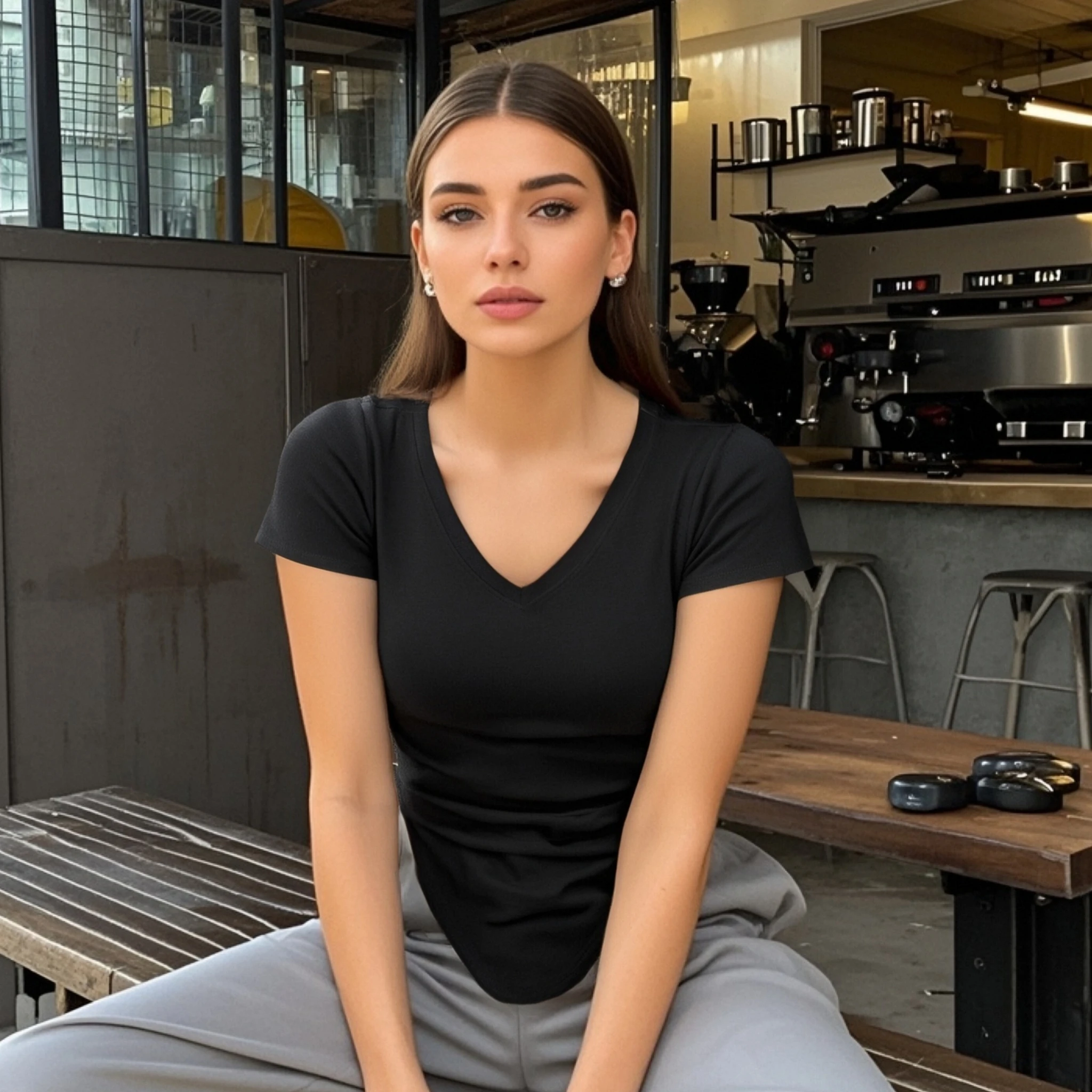 

2025 Women's Short Sleeve Elegant V - neck Design Unique Hem Shape Comfortable Fabric for Fashionable Daily Wear y2k