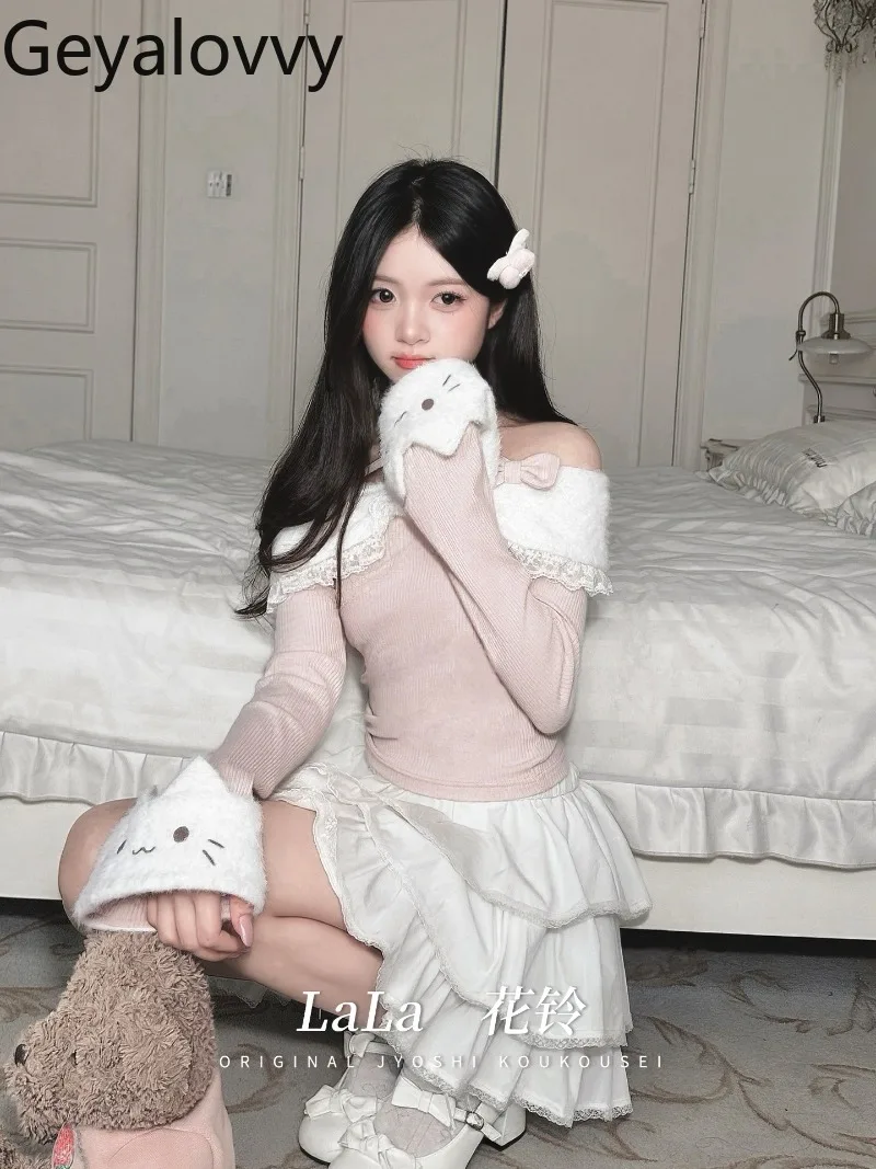 

Оригинальный дизайн, милые милые девушки, универсальный топ с бантом и вышивкой, утягивающий топ с открытыми плечами, короткая юбка с высокой талией, осенний комплект одежды