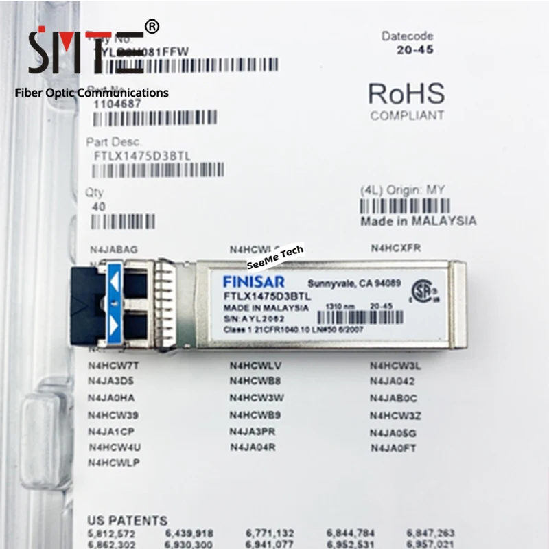 FTLX1475D3BTL-Finisar 10 Gbumental 10km, monomode 1310nm, déchets + fibre optique, technologie Transcsec